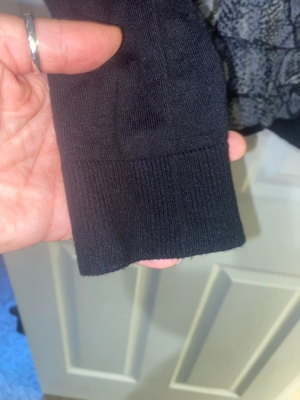 Chico's Black Cardigan with Gray Patterned Ruffle Panel - Picture 4 of 5